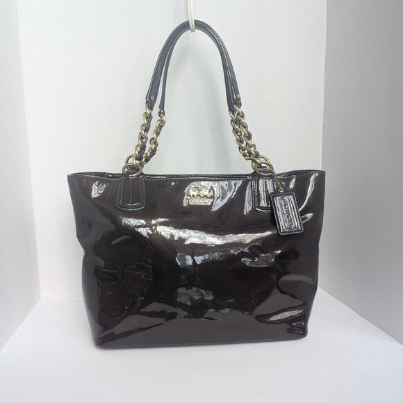 Authentic COACH Madison Aubergine Purple Patent Leather Tote Purse - Picture 1 of 10